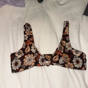 Skatie Floral Bikini Top - Brown and Cream